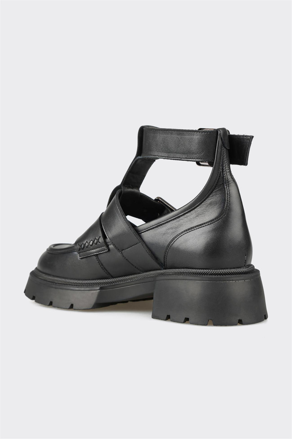Siyah deri kadın bot, ofis stili için - Elle Shoes