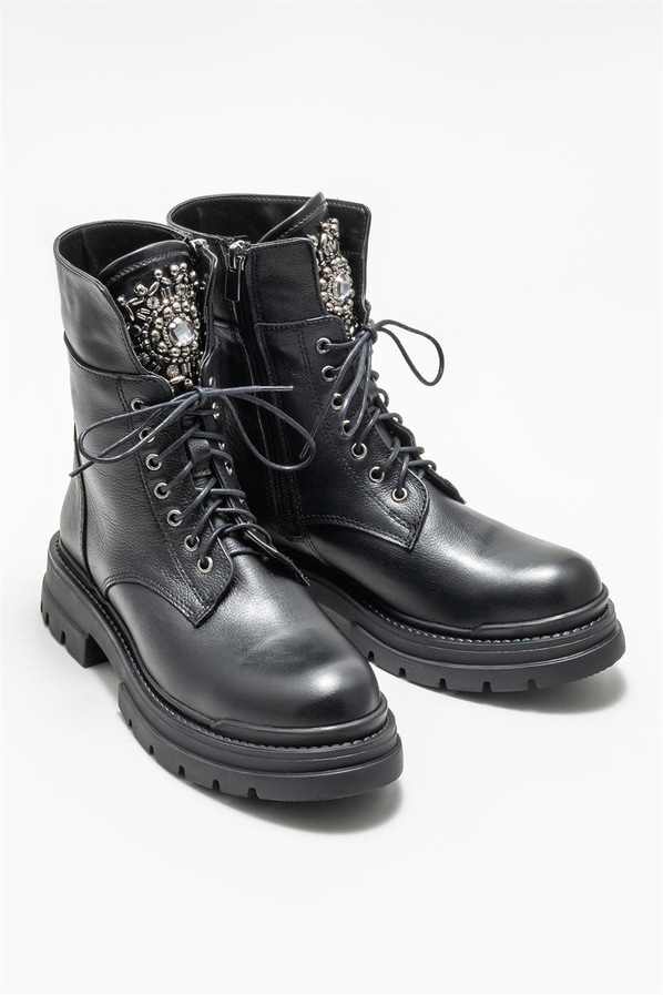 Siyah deri kadın günlük bot, günlük kullanım için - Elle Shoes