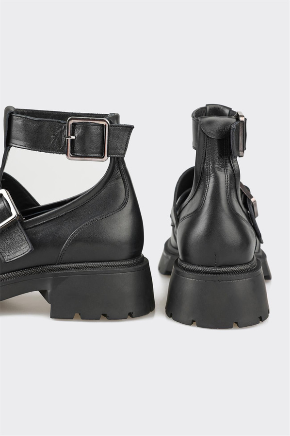 Siyah deri kadın bot, ofis stili için - Elle Shoes