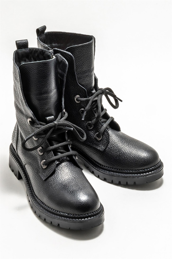Siyah deri kadın günlük bot, günlük kullanım için - Elle Shoes