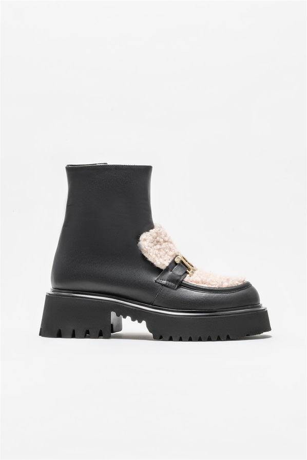 Siyah deri kadın bot, günlük kullanım için - Elle Shoes
