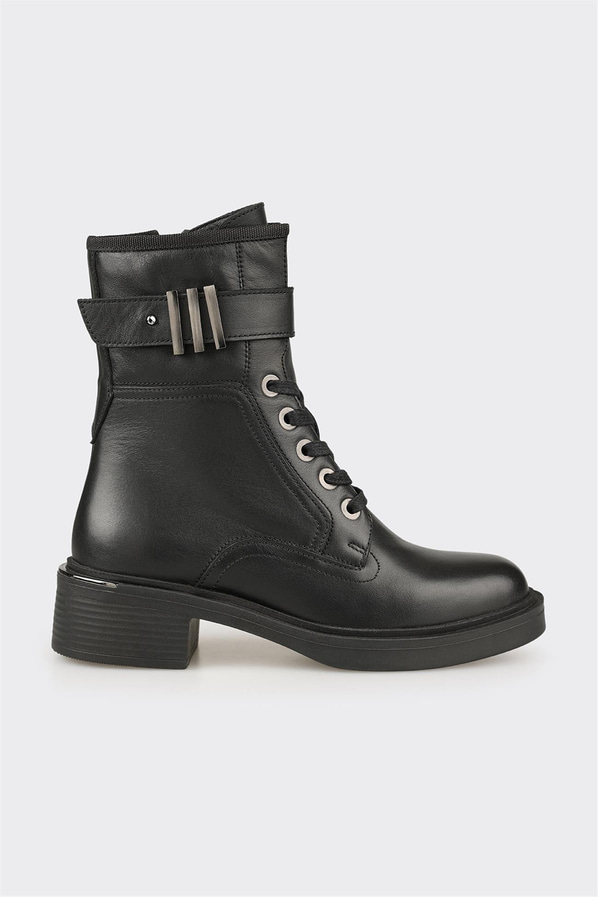 Siyah deri örgü dokulu kadın bot, ofis stili için - Elle Shoes