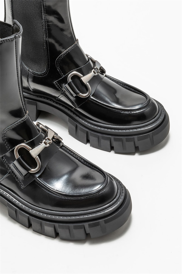Siyah deri kadın bot, günlük kullanım için - Elle Shoes