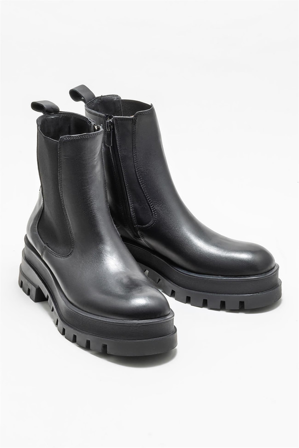 Siyah deri kadın chelsea bot, günlük kullanım için - Elle Shoes