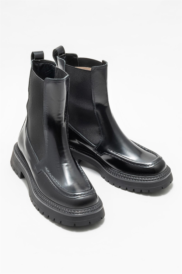 Siyah deri kadın chelsea bot, günlük kullanım için - Elle Shoes