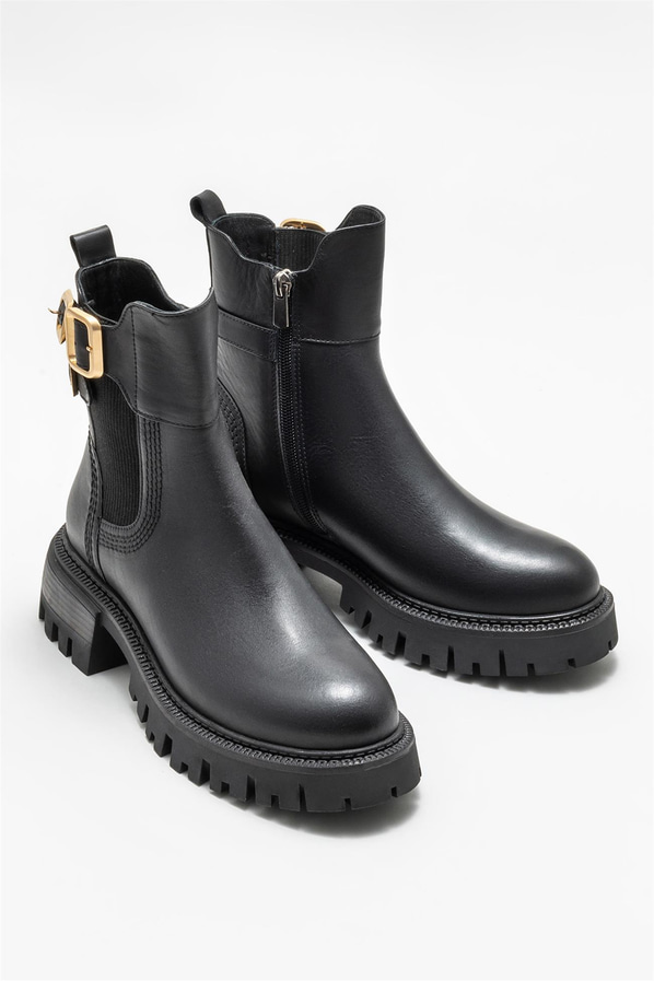 Siyah deri kadın bot, günlük kullanım için - Elle Shoes