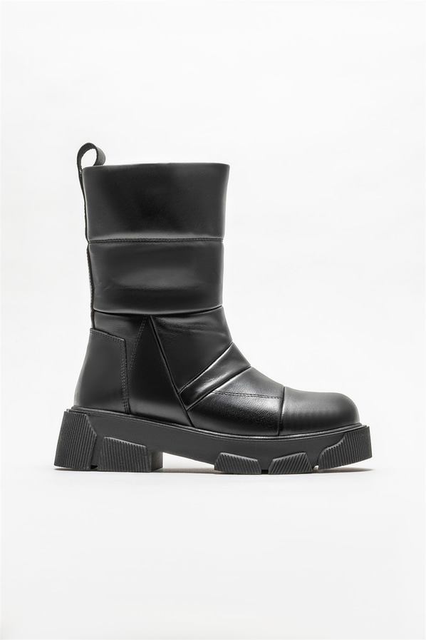 Siyah deri kadın bot, günlük kullanım için - Elle Shoes