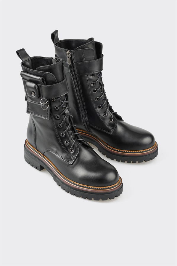 Siyah deri kadın bot, rahat kullanım için - Elle Shoes