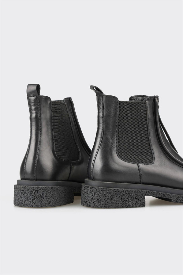 Siyah deri fermuarlı kadın bot, günlük kullanım için - Elle Shoes