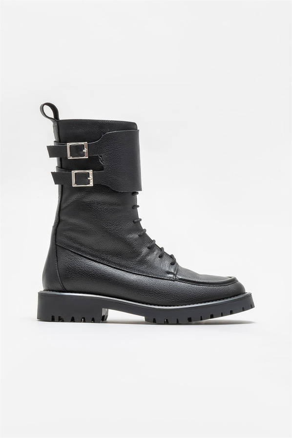 Siyah deri kadın günlük bot, günlük kullanım için - Elle Shoes