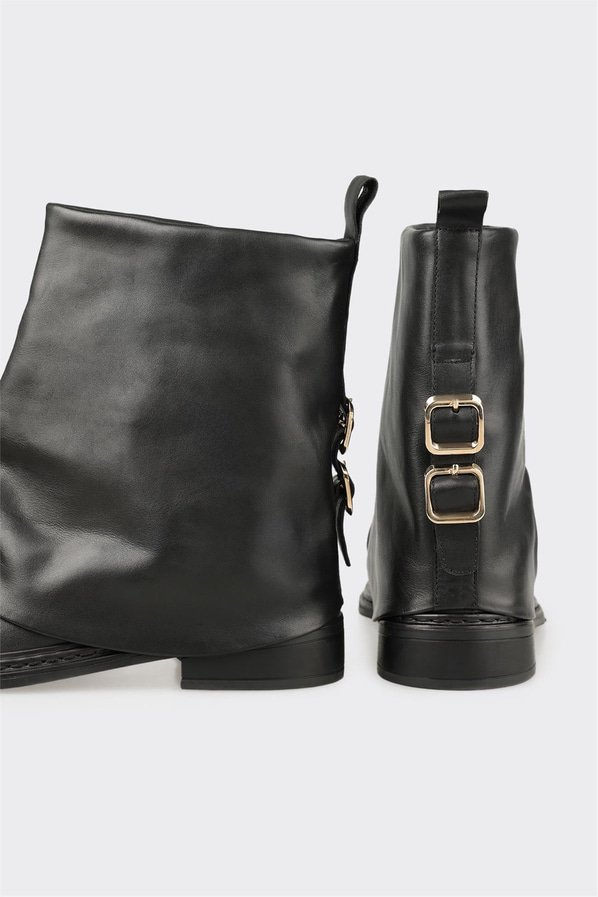 Siyah deri örgü dokulu kadın bot, rahat kullanım için - Elle Shoes