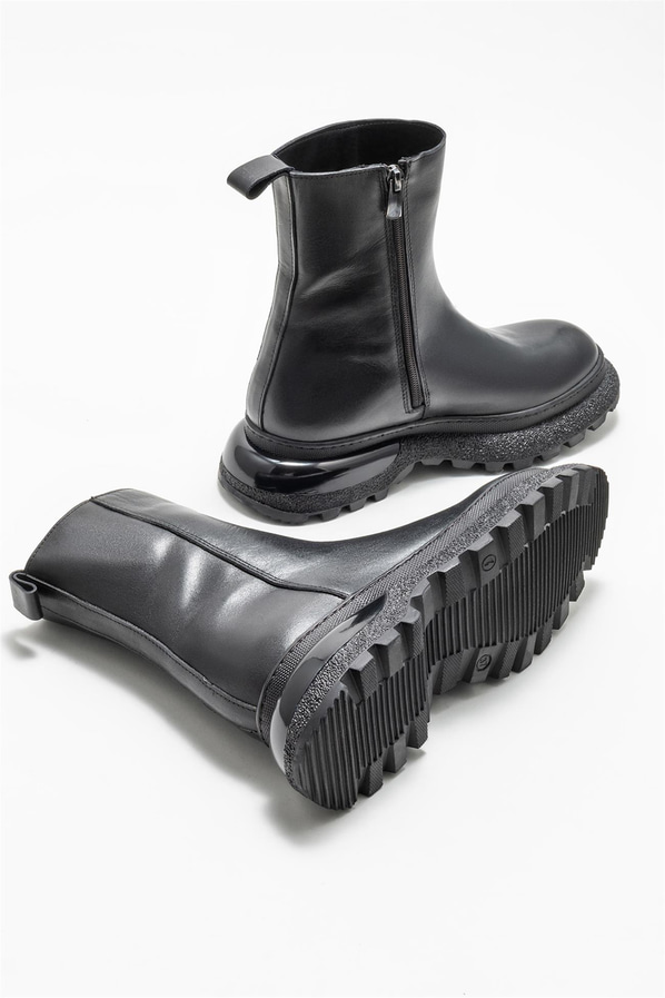 Siyah deri kadın bot, günlük kullanım için - Elle Shoes