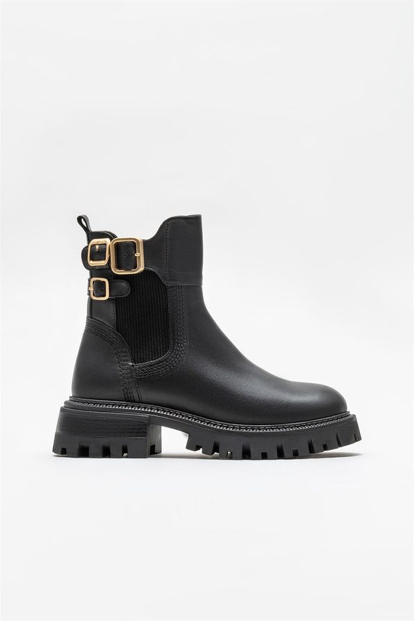 Siyah deri kadın bot, günlük kullanım için - Elle Shoes