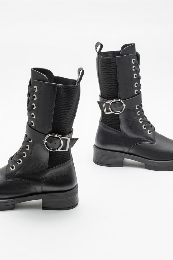 Siyah deri kadın günlük bot, günlük kullanım için - Elle Shoes