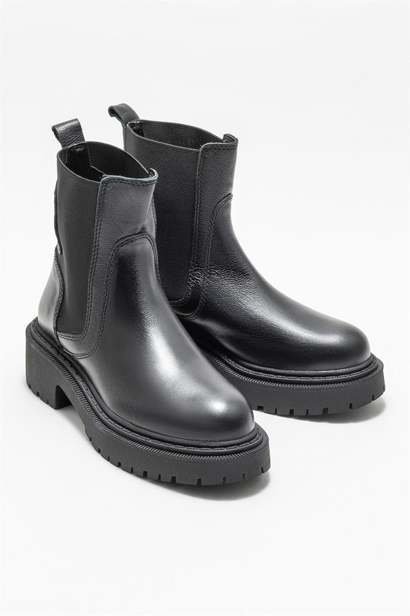 Siyah deri kadın chelsea bot, günlük kullanım için - Elle Shoes