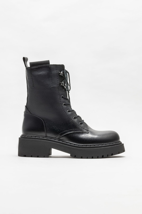 Siyah deri kadın bot, günlük kullanım için - Elle Shoes