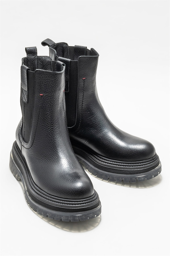 Siyah deri kadın bot, günlük kullanım için - Elle Shoes