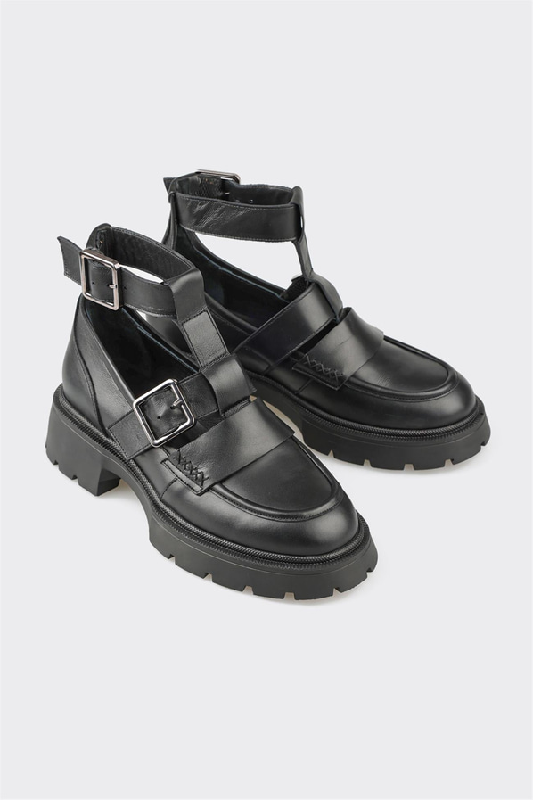 Siyah deri kadın bot, ofis stili için - Elle Shoes