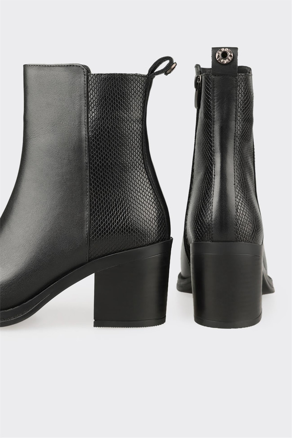 Siyah deri topuklu kadın bot, ofis stili için - Elle Shoes