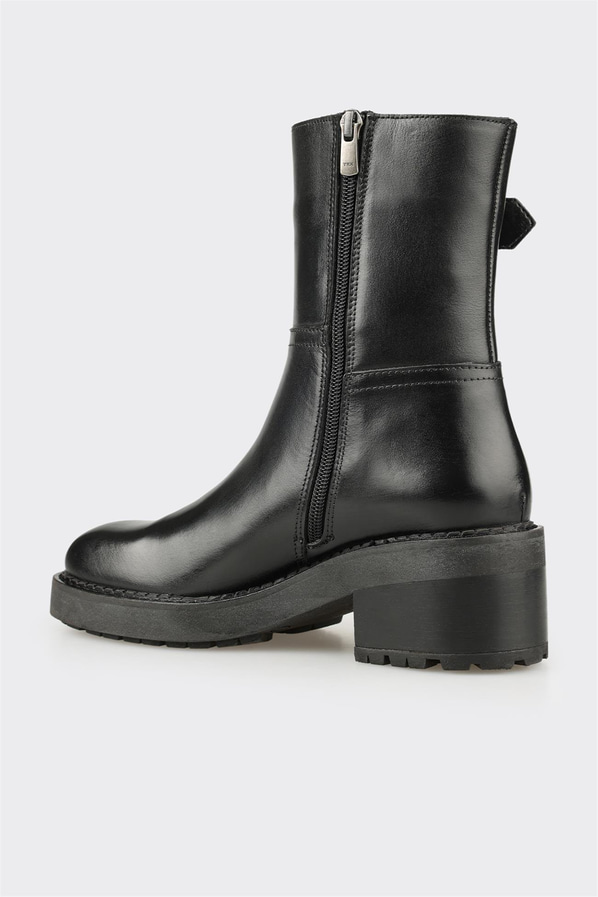 Siyah deri örgü dokulu topuklu kadın bot, günlük kullanım için - Elle Shoes