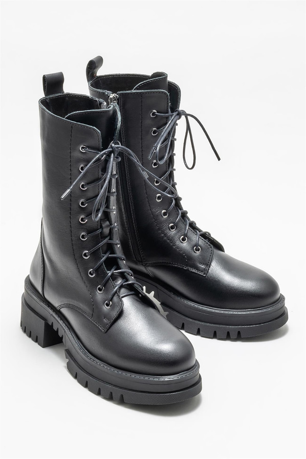Siyah deri kadın günlük bot, günlük kullanım için - Elle Shoes
