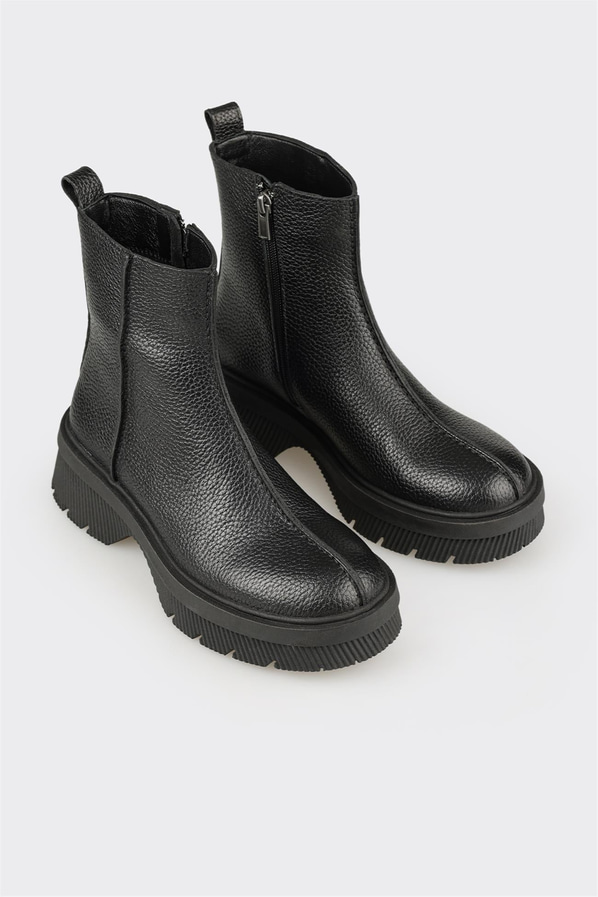 Siyah deri yumuşak dokulu kadın bot, günlük kullanım için - Elle Shoes