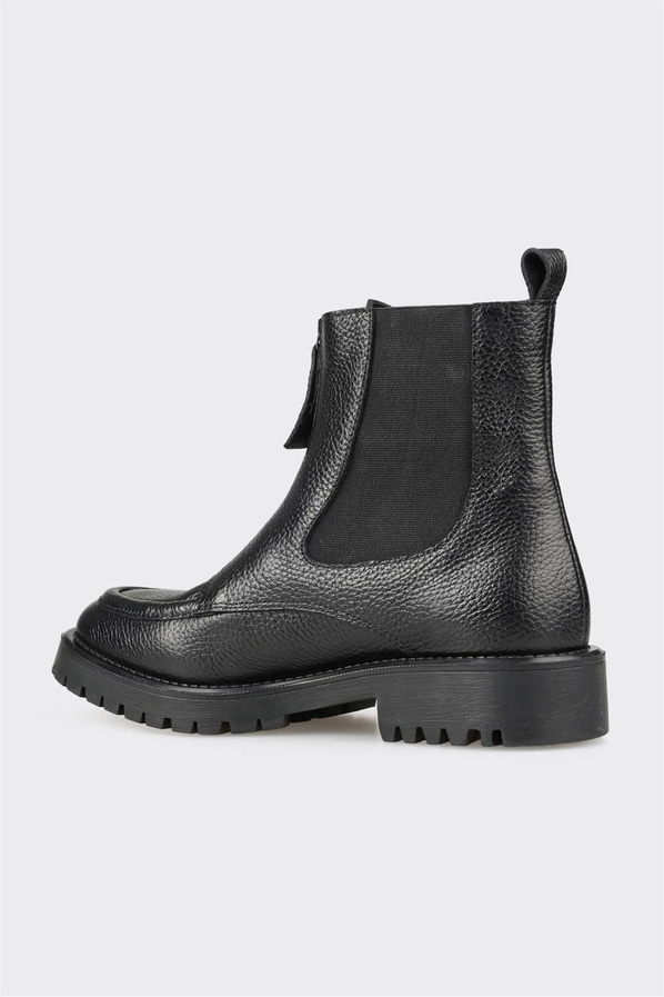 Siyah deri fermuarlı kadın bot, günlük kullanım için - Elle Shoes