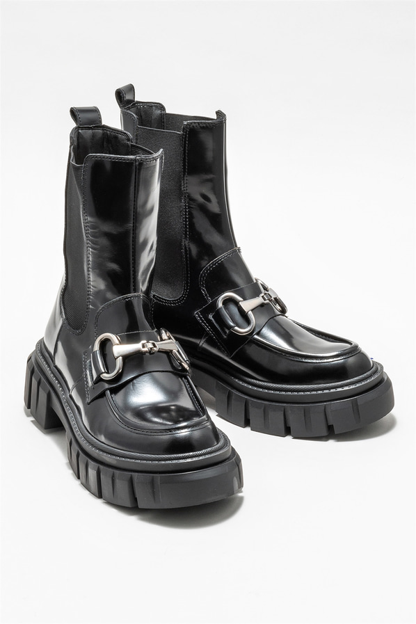Siyah deri kadın bot, günlük kullanım için - Elle Shoes