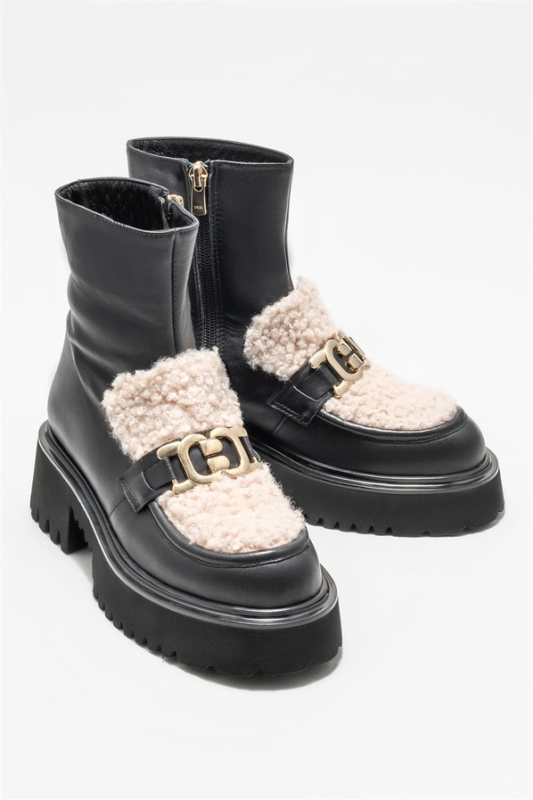 Siyah deri kadın bot, günlük kullanım için - Elle Shoes