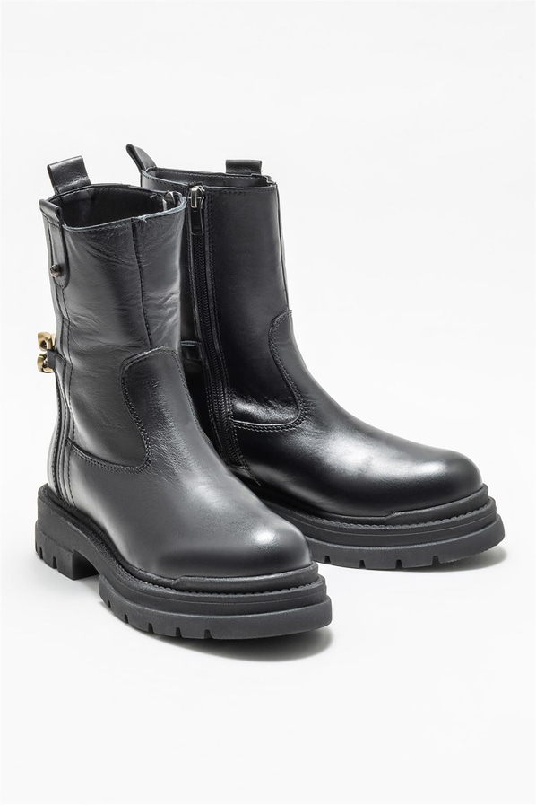 Siyah deri kadın bot, günlük kullanım için - Elle Shoes