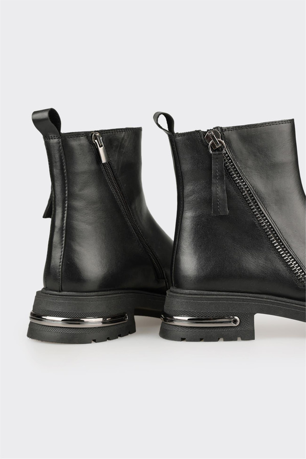 Siyah deri simli örgü dokulu kadın bot, ofis stili için - Elle Shoes