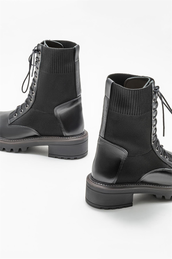 Siyah kahverengi deri simli kalın tabanlı kadın günlük bot, rahat kullanım için - Elle Shoes
