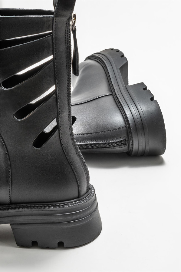 Siyah deri kadın bot, günlük kullanım için - Elle Shoes