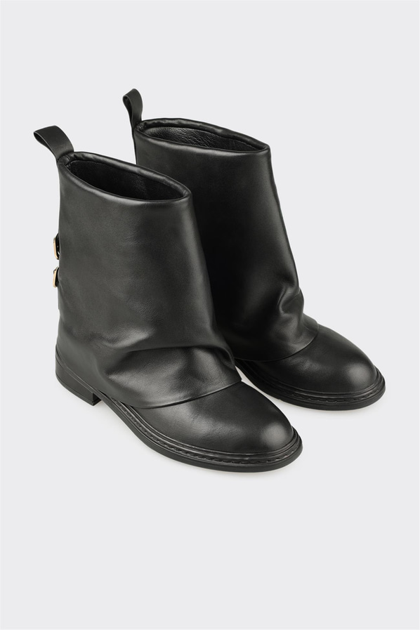 Siyah deri örgü dokulu kadın bot, rahat kullanım için - Elle Shoes