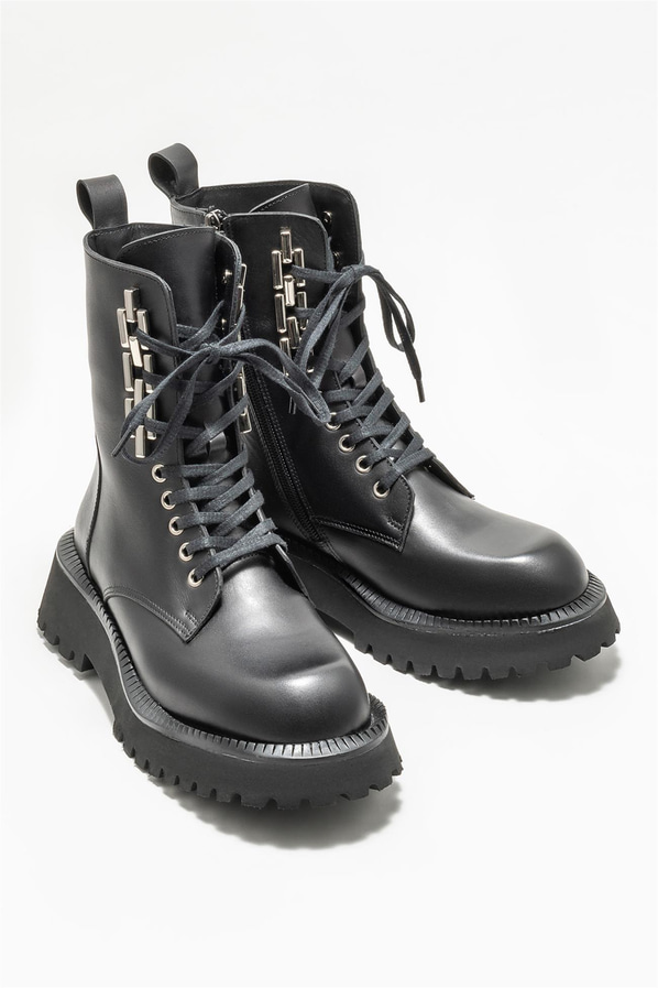 Siyah deri kadın günlük bot, günlük kullanım için - Elle Shoes