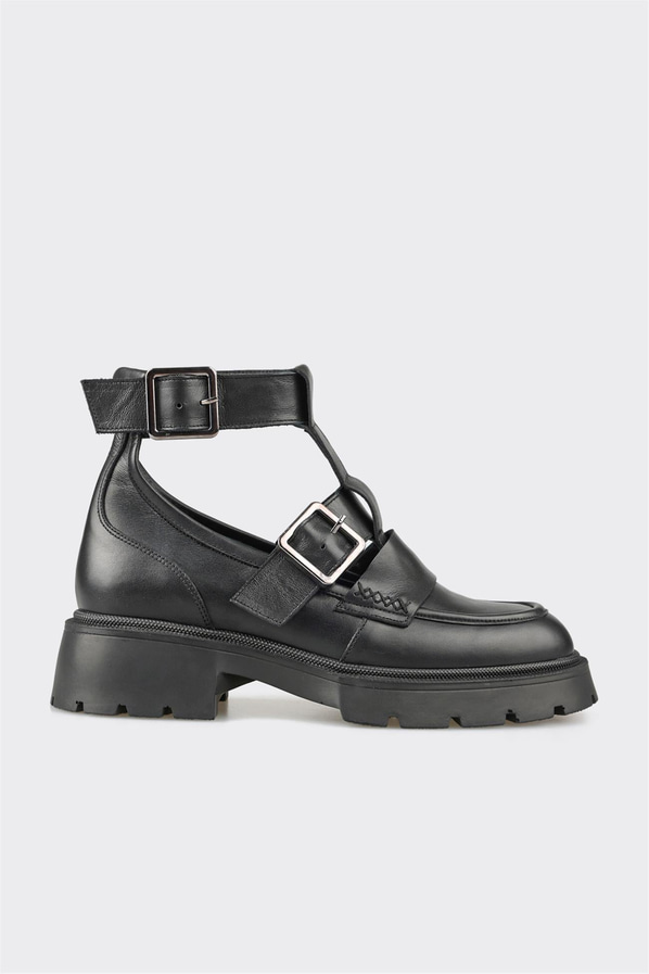 Siyah deri kadın bot, ofis stili için - Elle Shoes