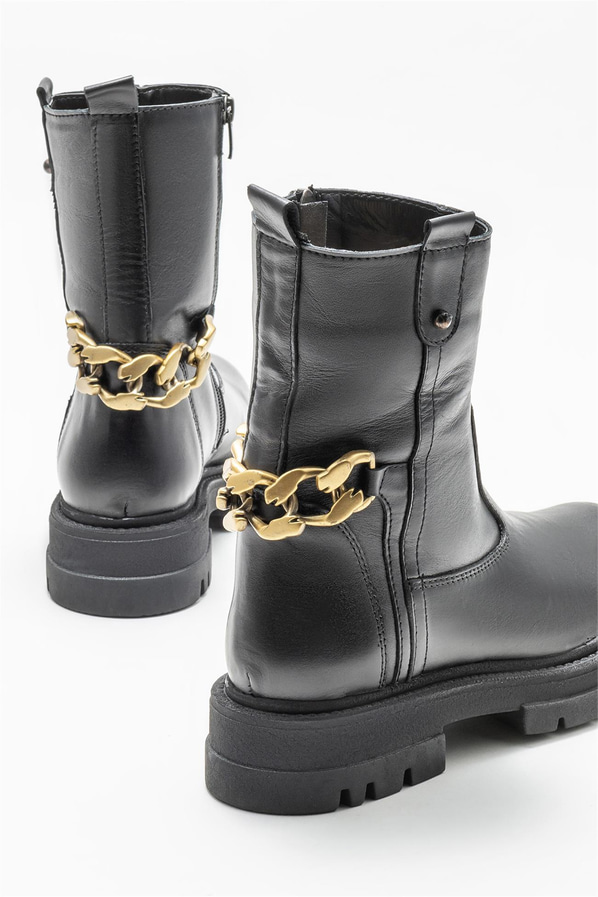 Siyah deri kadın bot, günlük kullanım için - Elle Shoes