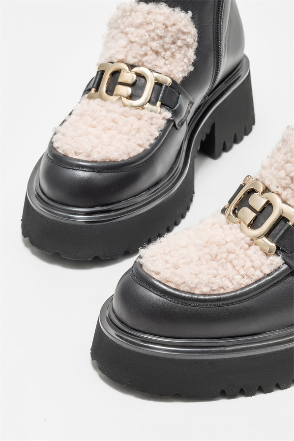 Siyah deri kadın bot, günlük kullanım için - Elle Shoes