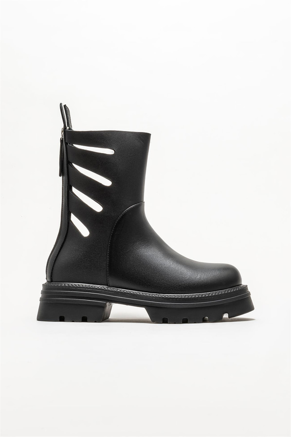 Siyah deri kadın bot, günlük kullanım için - Elle Shoes