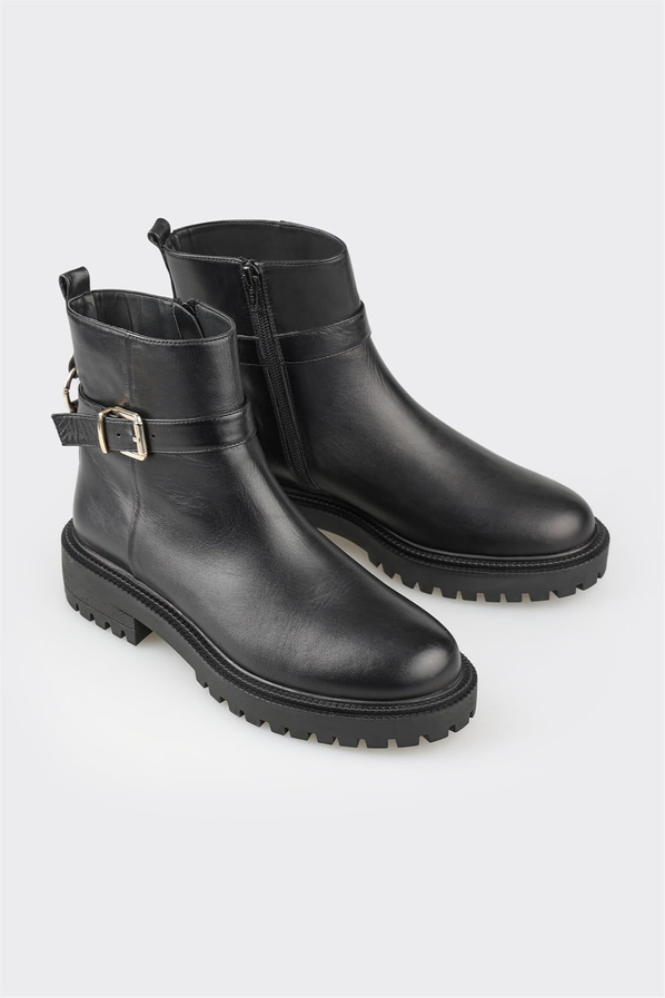 Siyah deri kadın bot, ofis stili için - Elle Shoes