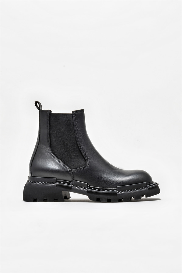 Siyah deri kadın bot, günlük kullanım için - Elle Shoes