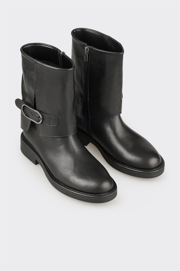 Siyah deri kadın bot, rahat kullanım için - Elle Shoes