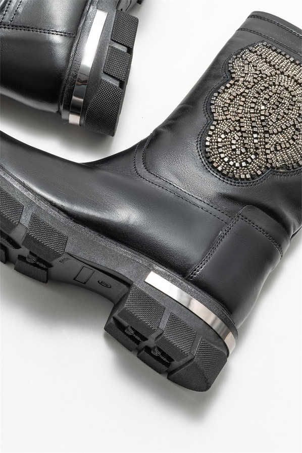 Siyah deri kadın bot, günlük kullanım için - Elle Shoes