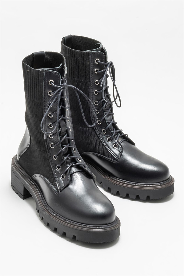 Siyah kahverengi deri simli kalın tabanlı kadın günlük bot, rahat kullanım için - Elle Shoes