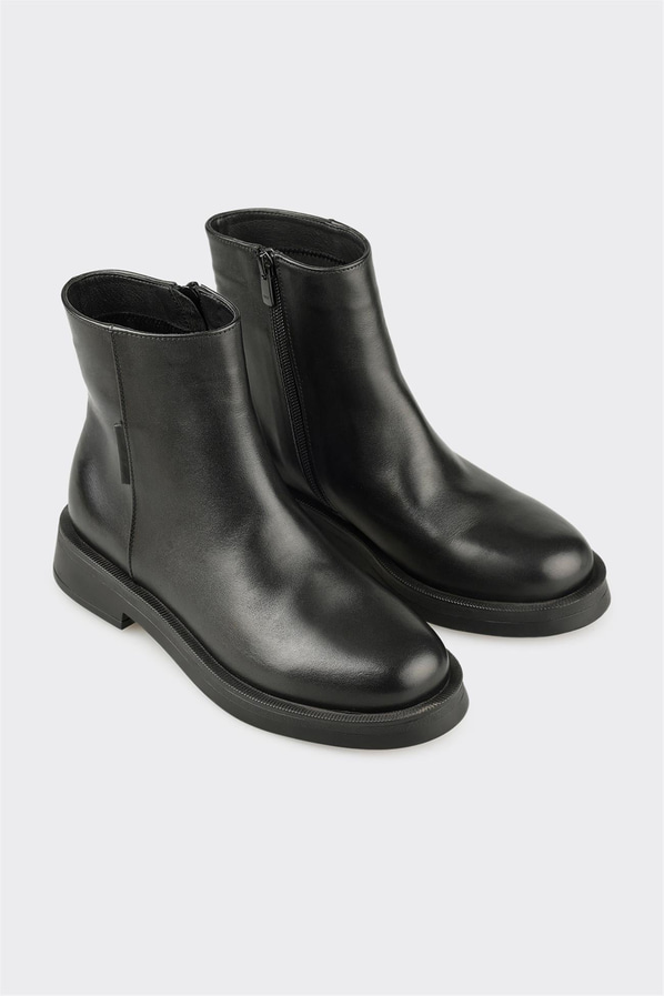 Siyah deri simli örgü dokulu kadın bot, rahat kullanım için - Elle Shoes