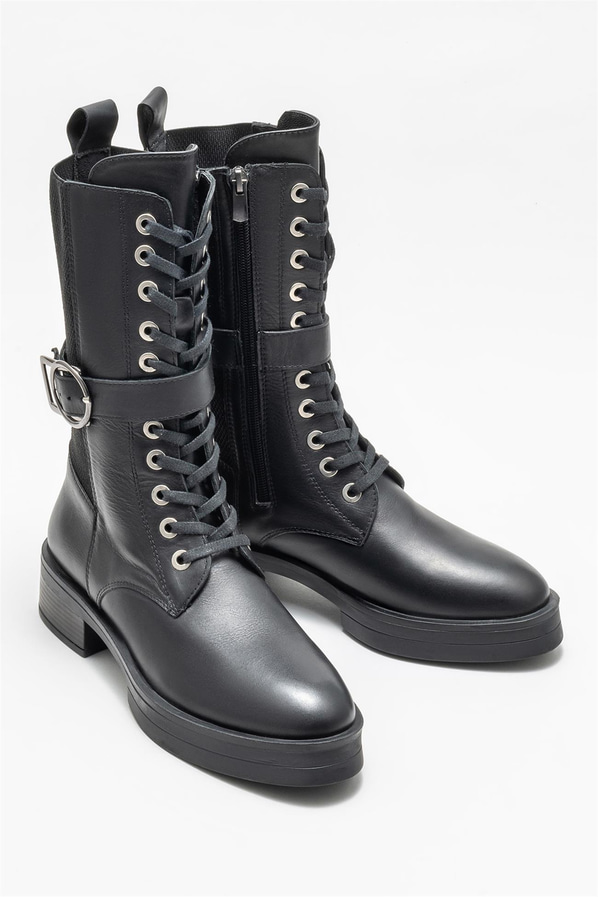 Siyah deri kadın günlük bot, günlük kullanım için - Elle Shoes
