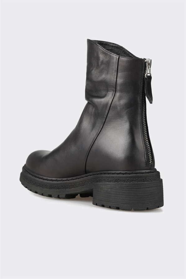 Siyah deri ve süet kalın tabanlı kadın bot, günlük kullanım için - Elle Shoes