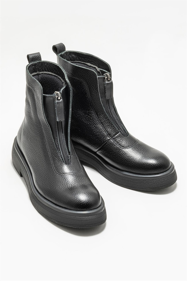 Siyah deri kadın bot, günlük kullanım için - Elle Shoes