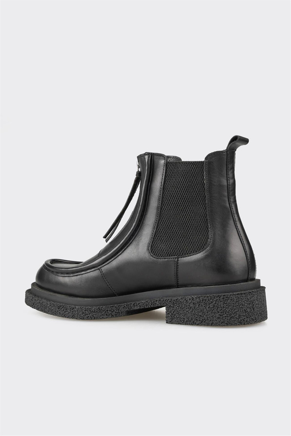Siyah deri fermuarlı kadın bot, günlük kullanım için - Elle Shoes