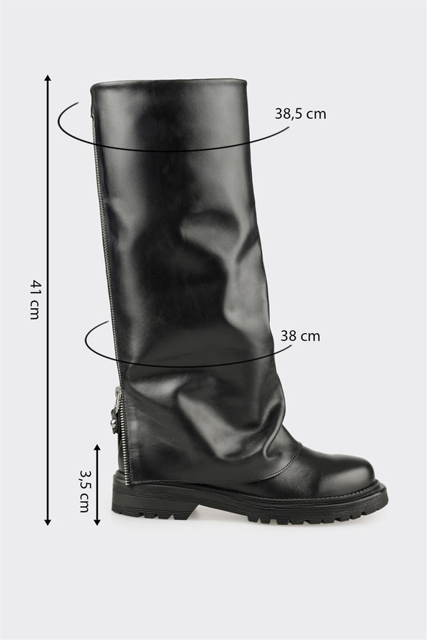 Siyah Deri Kadın Günlük Çizme